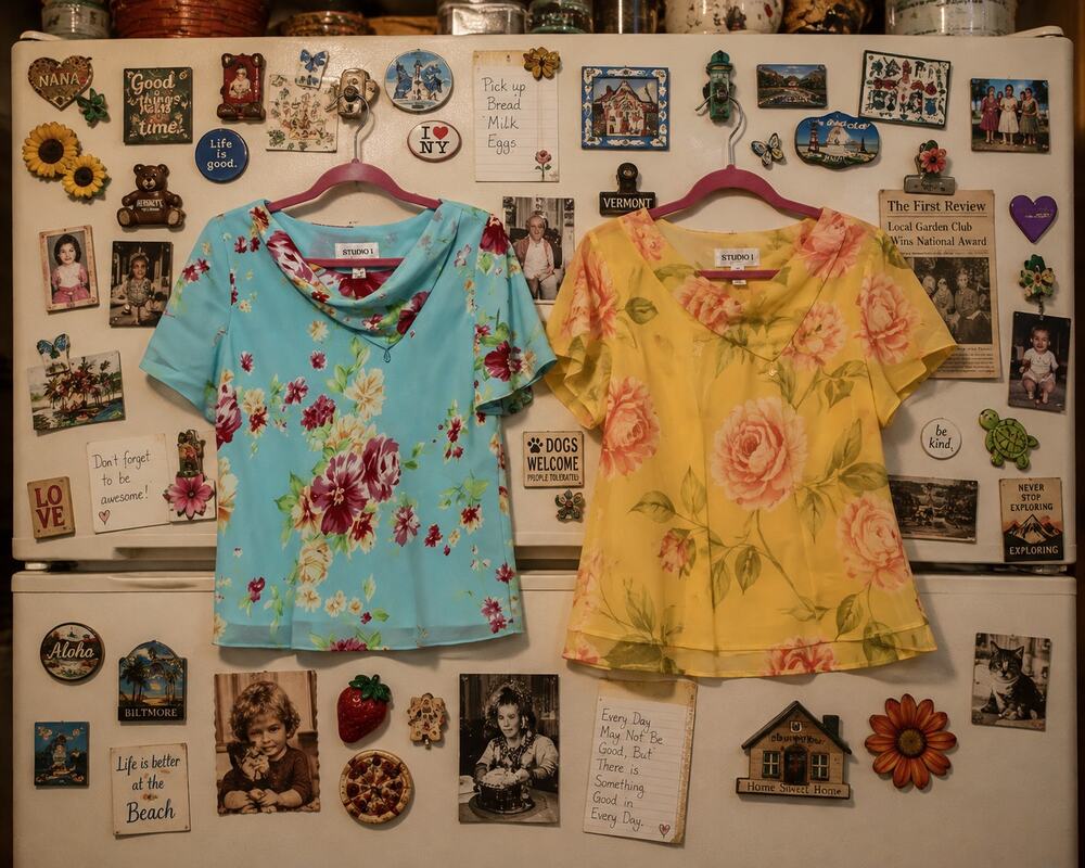 Studio I Floral Blouse Bundle Aqua & Yellow Short Sleeve Tops Size 12